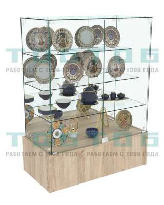 Торговый пристенный прилавок Зеркало с тремя прозрачными полками №108 (закрытый)