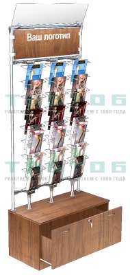 Торговая витрина с хромированными дисплеями для продажи колгот без задней стенки №ВДПК-Т16-Z-Д04 (с обзорным зеркалом)