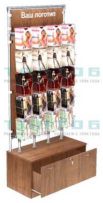 Торговая витрина с дисплеями из хрома для продажи колгот №ВДПК-Т16-Д12 З/С-ДСП