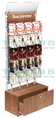 Торговая витрина на каркасе из хрома для продажи колгот №ВДПК-Т16-Z-Д12 З/С-Зеркало (с обзорным зеркалом)