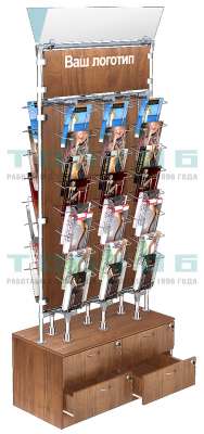 Островная сборная витрина с выдвижными ящиками для продажи колгот З/C-ДСП №ОВДПК-Т19-Д04 (с обзорными зеркалами)