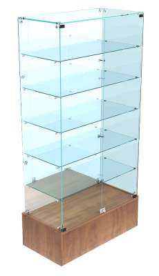 Стеклянный стеллаж витрина средняя с дверками и прозрачным верхом ССВ-511