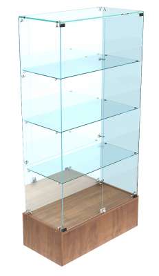 Витрина из стекла на подиуме с зеркальной стенкой и прозрачной крышкой ВИС №11