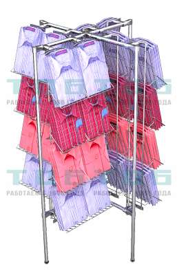 Хромированный островной стенд с наклонными ячейками для продажи рубашек КРЕСТ ХОСДРК-Д02