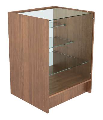 Торговый мебельный прилавок прозрачный с тремя стеклянными полками расположенные лесенкой ТМП-№4-2