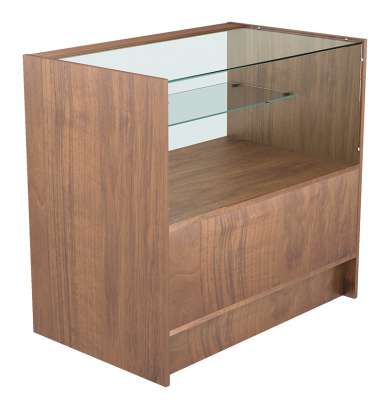Торговая мебель-прилавок обзорный с одной полкой и стеклянным фасадом №ЭКТМП-03-900