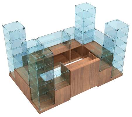 Обзорный торговый островок-павильон из стеклянного каркаса для ТЦ №ТОПДТЦ-Х-Т-20