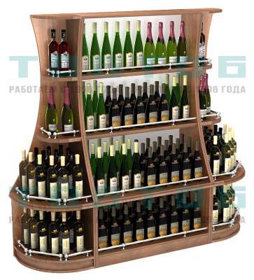 Пристенный низкий стеллаж из трех модулей для продажи алкоголя с секторами серии ГАРАНТ №1