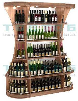 Пристенный высокий стеллаж для продажи алкоголя с закругленными углами серии ГАРАНТ №1