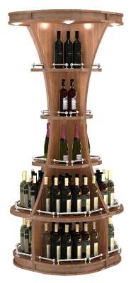 Островной высокий стеллаж в форме бутылки с подсветкой для продажи алкоголя серии ГАРАНТ "Бутылочка"
