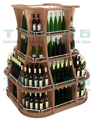 Островной низкий стеллаж для продажи алкоголя вокруг колонны серии ГАРАНТ №1