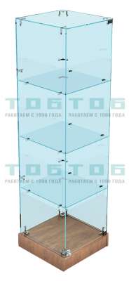 Низкая стеклянная витрина на подиуме с тремя полками и прозрачным верхом для алкогольной продукции №НСВДАП-ХТ-01