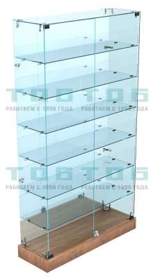 Низкая стеклянная витрина с шестью полками, зеркалом и прозрачным верхом для алкогольной продукции №НСВДАП-ХТ-11