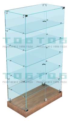 Низкая широкая стеклянная витрина с дверками и прозрачным верхом для алкогольной продукции №НСВДАП-ХТ-505