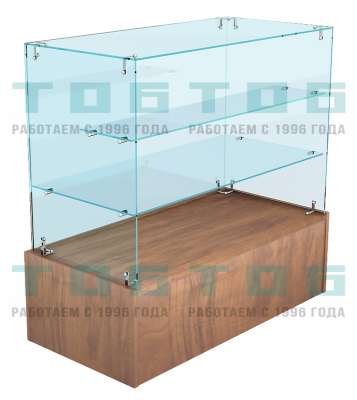 Прилавок из стекла с глухим высоким подиумом для магазина алкогольной продукции №ПДА-ИС-2