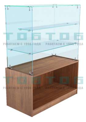 Прилавок из стекла на хромированных уголках высокий для магазина алкогольной продукции №ПДА-ИС-7