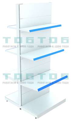 Двусторонний высокий металлический стеллаж с полками для магазина продуктов