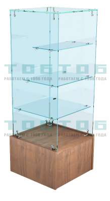 Стеклянный прилавок для магазина продуктов квадратный с тремя полками и прозрачным верхом СПДМП №-32