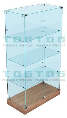 Низкая витрина из стекла широкая с дверками для магазина продуктов НВДМП №05