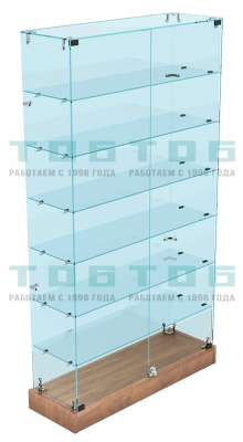Низкая витрина из стекла узкая прозрачная с шестью полками для магазина продуктов НВДМП №09