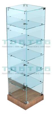 Низкая витрина из стекла пристенная с зеркалом и полочками для магазина продуктов НВДМП №503