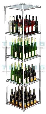Хромированный квадратный стеллаж со стеклянными полками для продажи алкоголя №1