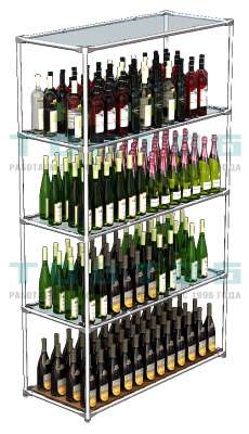 Хромированный высокий вместительный стеллаж со стеклянными полками для продажи алкоголя №6