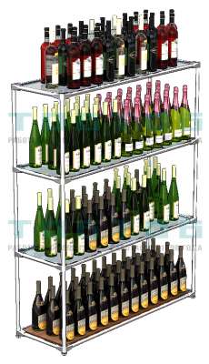 Хромированный низкий островной стеллаж со стеклянными полками для продажи алкоголя №7