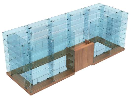 Торговый павильон - островок на подиуме со стеклянными дверками для продажи косметики ТПОДК-ХТ-12
