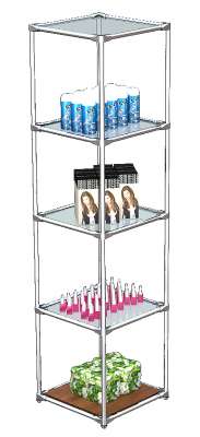 Хромированный стеллаж-столбик со стеклянными полками для магазина косметики №1