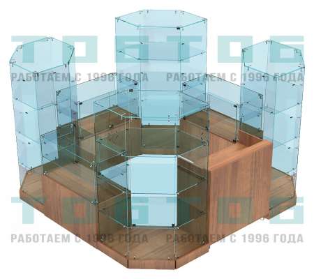 Павильон - островок со стеклянными трапецевидными витринами для продажи чая и кофе СПОДЧК-АБ-09