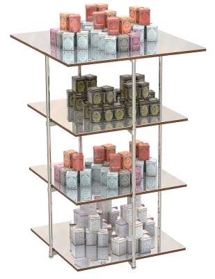 Хромированный стенд с квадратными зеркальными полками для продажи чая и кофе серии ЧК-EX-04