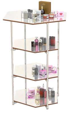 Хромированный стенд для продажи парфюмерии с шести-гранными зеркальными полками серии PERFUME-ZV-04