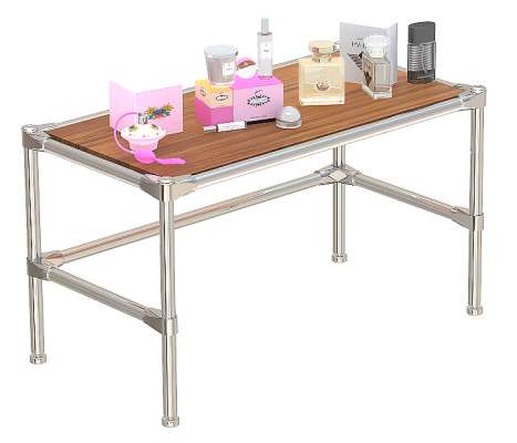 Хромированный демо-стол малый с декоративной полкой ДСП 16 мм для продажи парфюмерии серии PERFUME ХДС-PER-D41-04