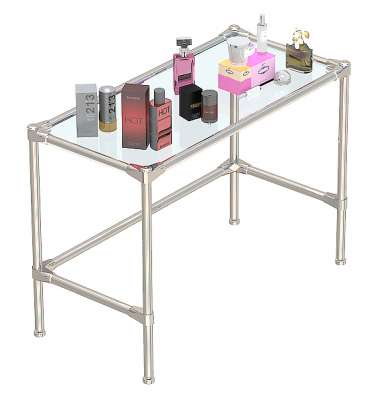 Хромированный средний демо-стол с прозрачным стеклом 6 мм для продажи парфюмерии серии PERFUME ХДС-PER-D42-01