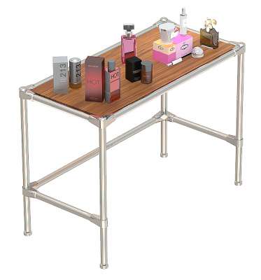 Хромированный средний демо-стол с полкой ДСП для продажи парфюмерии серии PERFUME ХДС-PER-D42-04