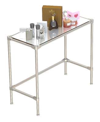 Хромированный объемный демо-стол с зеркальной верхней полкой для продажи парфюмерии серии PERFUME ХДС-PER-D43-05