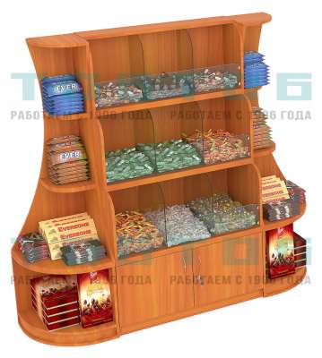 Пристенный низкий стеллаж для продажи конфет и орехов с секторами серии NUT №1