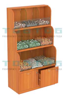 Торговый низкий стеллаж для продажи конфет и орехов с двумя глубокими выдвижными ящиками NUT №1-Т-20