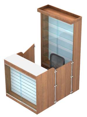 Мини павильон-островок с фасадной эко-панелью для продажи канцелярских товаров серии CLERIC №8