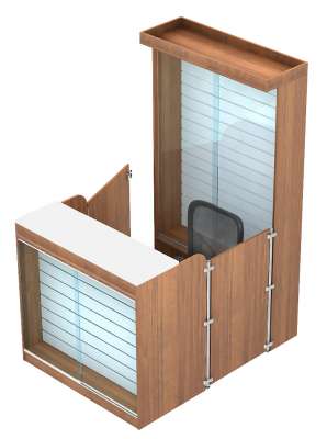 Мини павильон-островок с фасадной застекленной эко-панелью для продажи канцелярских товаров серии CLERIC №12