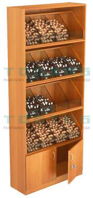 Стеллаж для конфет и орехов №1 с шестнадцатью ячейками и распашными дверками 410 мм