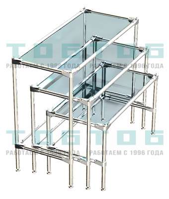Комплект столов №1-2 с полками стекло 8мм (прозрачное)