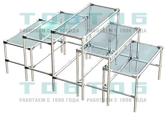 Комплект столов №2-1 с полками стекло 6мм (прозрачное)