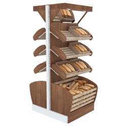 Высокие островные стеллажи BAKERY с нижними корзинами и подсветкой для хлеба и выпечки