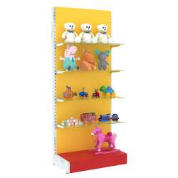 Разноцветные стеллажи со стеклянными полками для магазина игрушек серии KIDS