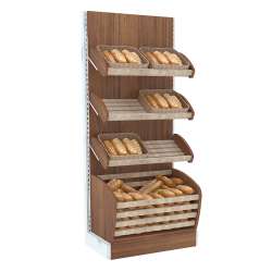 Торговые стеллажи для продажи хлеба серии BAKERY с нижней корзиной - накопителем