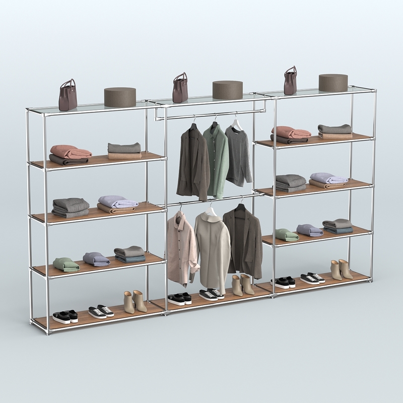 Торговая система ХРОМ с полками ДСП для магазина одежды