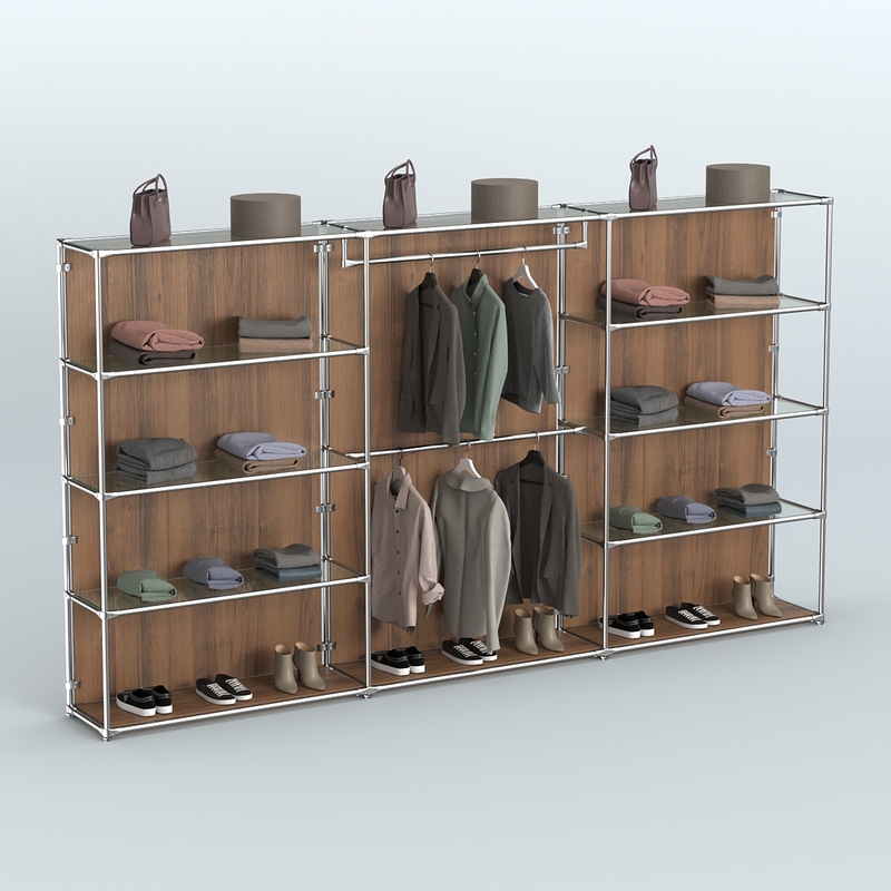 Торговая система ХРОМ (задняя стенка - ДСП) 3600 мм с прозрачными полками и поручнями