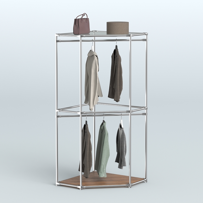 Угловые стеллажи Хром с поручнями для магазина одежды